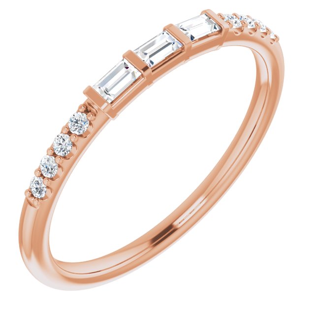 Baguette & Round Cut Diamond Wedding Band Petite Anniversary Ring-VIRABYANI